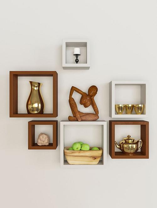 home&decor white / brown nesting square wooden wall shelf set 6 - 14774381 - Very Small Image - 1