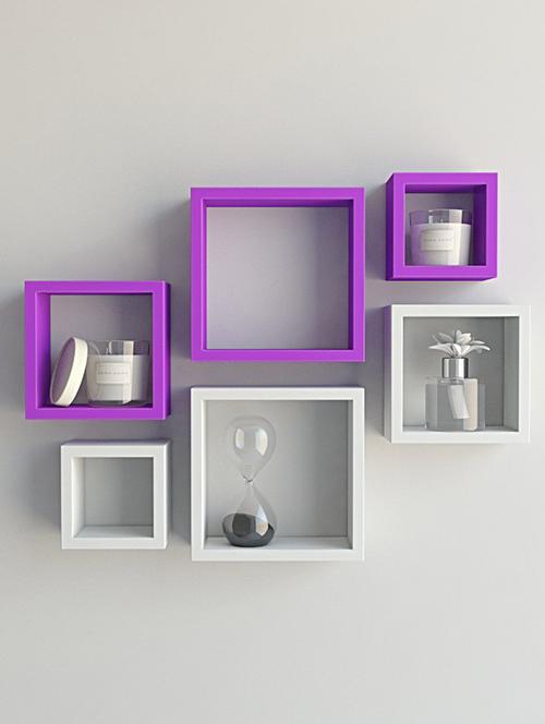 home&decor white / purple nesting square wooden wall shelf set 6 - 14774382 - Very Small Image - 1