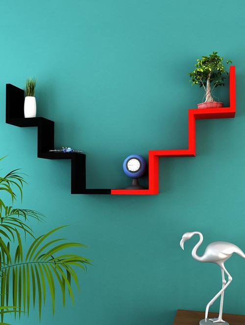 w shaped zigzag floating wall shelf ?black & red - 14774389 - Very Small Image - 1