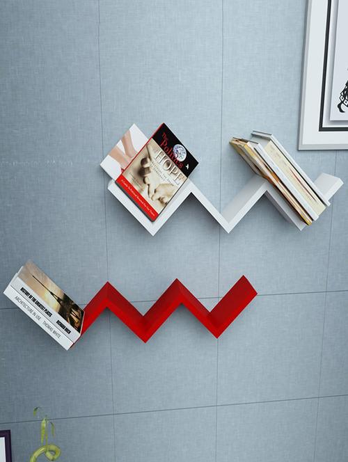 home decor w shaped zigzag floating wall shelf ? red - white - 14774393 - Very Small Image - 1