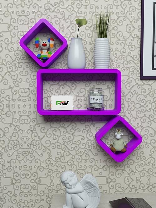 wall shelf set of 2 cube & 1 rectangle wall rack shelves - purple - 14774400 - Very Small Image - 1