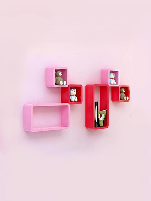 wall shelf set of six cube rectangle designer wall rack shelves - pink & red - 14774423 - Very Small Image - 1