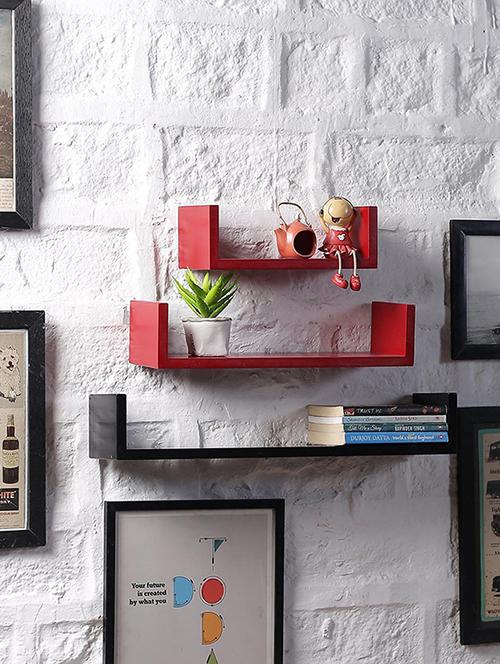 home decornation u-shaped floating wall shelf, set of 3-black-red - 14774439 - Very Small Image - 1