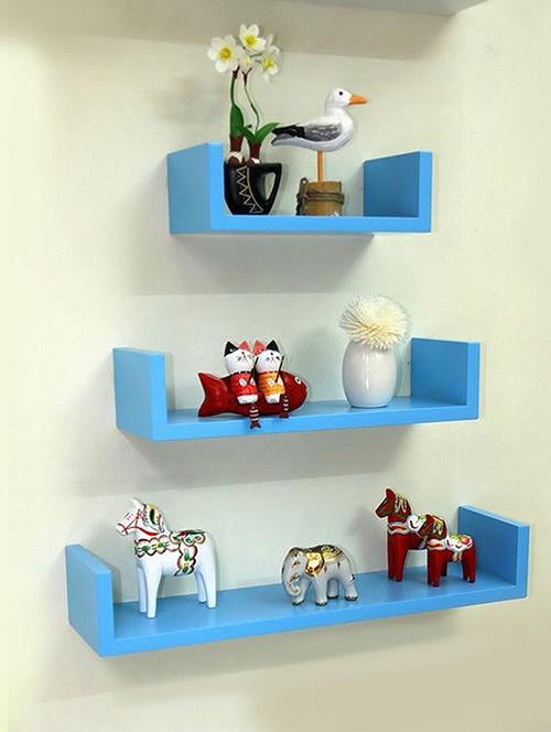 home decornation u-shaped floating wall shelf, set of 3-blue - 14774440 - Very Small Image - 1