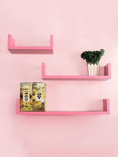 home decornation u-shaped floating wall shelf, set of 3-pink - 14774443 - Very Small Image - 1