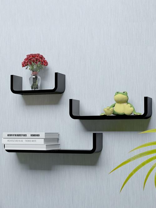 home decornation u-shaped round coner floating wall shelf, set of 3-black - 14774445 - Very Small Image - 1