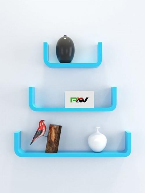 home decornation u-shaped round coner floating wall shelf, set of 3-blue - 14774447 - Very Small Image - 1