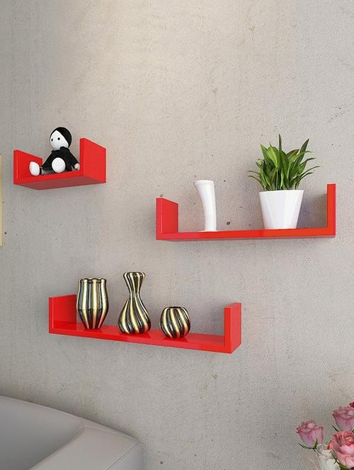 home decornation u-shaped round coner floating wall shelf, set of 3-red - 14774448 - Very Small Image - 1