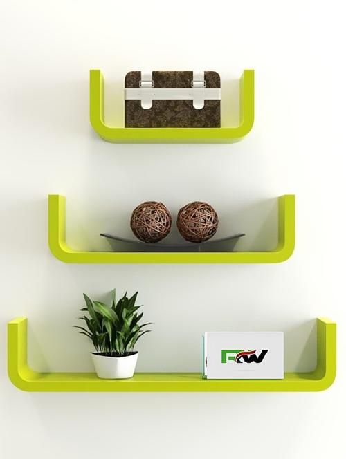 home decornation u-shaped round coner floating wall shelf, set of 3-green - 14774451 - Very Small Image - 1