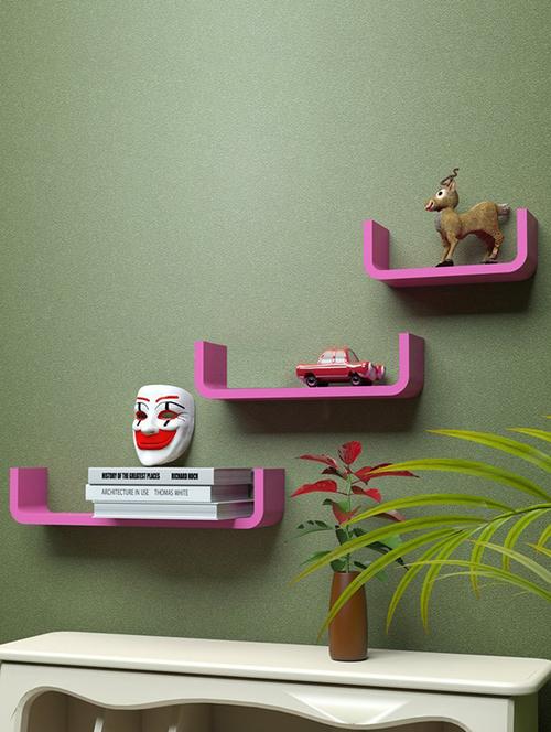 home decornation u-shaped round coner floating wall shelf, set of 3-pink - 14774453 - Very Small Image - 1