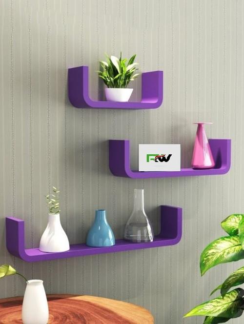 home decornation u-shaped round coner floating wall shelf, set of 3-purple - 14774454 - Very Small Image - 1