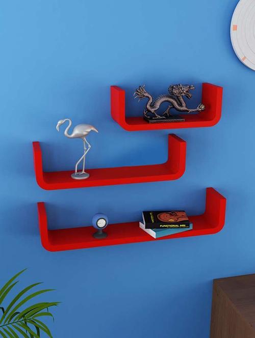 home decornation u-shaped round coner floating wall shelf, set of 3-red - 14774455 - Very Small Image - 1