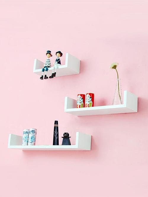 home décor nation u - shaped floating wall shelf set-3 white - 14774458 - Very Small Image - 1