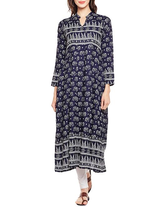 blue rayon flared kurta - 14774904 - Very Small Image - 1