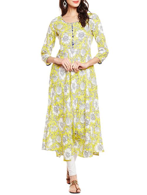 yellow rayon flared kurta - 14774917 - Very Small Image - 1