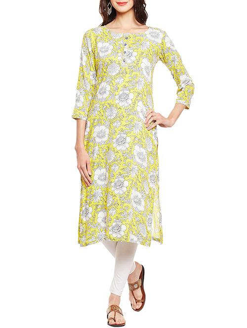 yellow rayon straight kurta - 14774918 - Very Small Image - 1