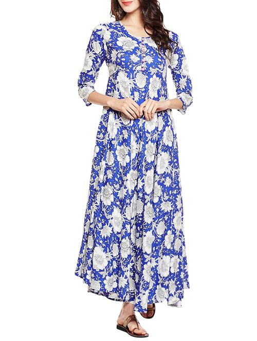 blue rayon flared kurta - 14774921 - Very Small Image - 1