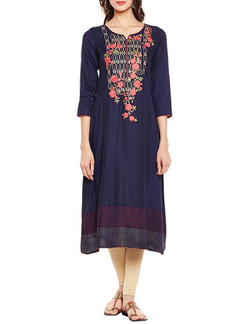 yoke eombroidered a-line kurta - 14774923 - Very Small Image - 1