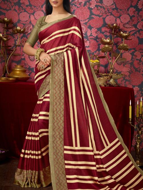 red khadi printed saree with blouse - 14776407 - Very Small Image - 1
