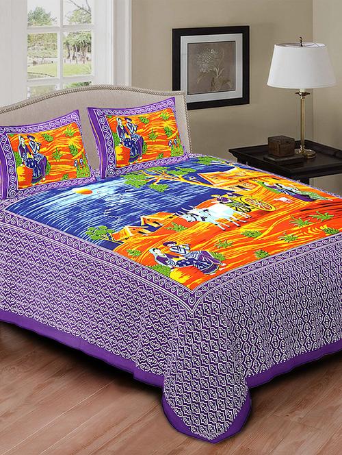 cotton printed double bedsheet with pillow cover - 14776607 - Very Small Image - 1