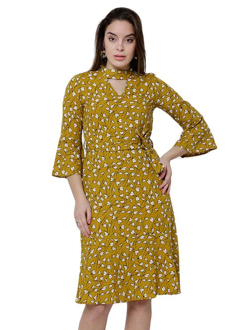 yellow printed belted dress - 14777518 - Very Small Image - 1