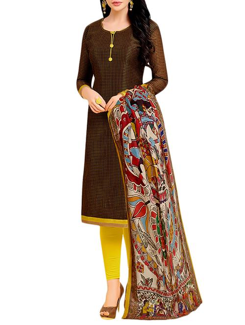 brown cotton printed unstitched suit - 14777708 - Very Small Image - 1