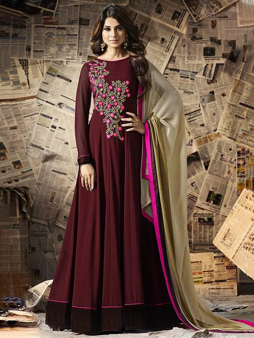 brown flared suit semi-stitched suit - 14777872 - Very Small Image - 1