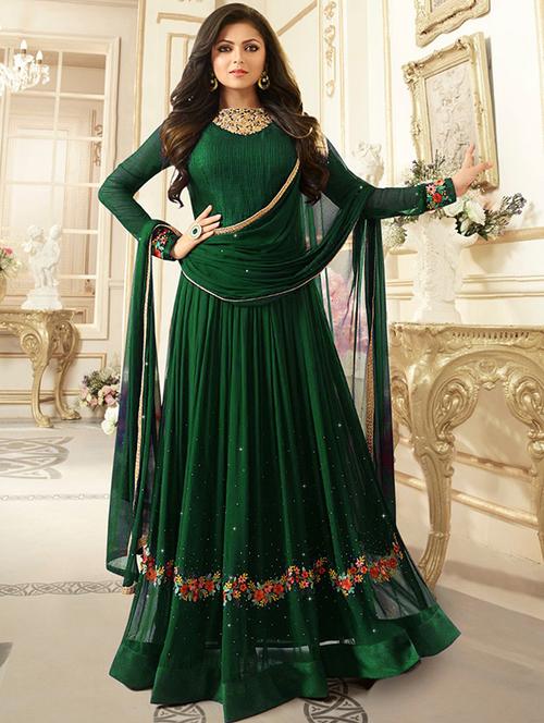 green flared suit semi-stitched suit - 14777873 - Very Small Image - 1