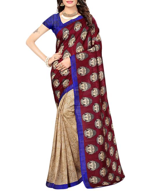 maroon raw silk bhagalpuri saree with blouse - 14778055 - Very Small Image - 1