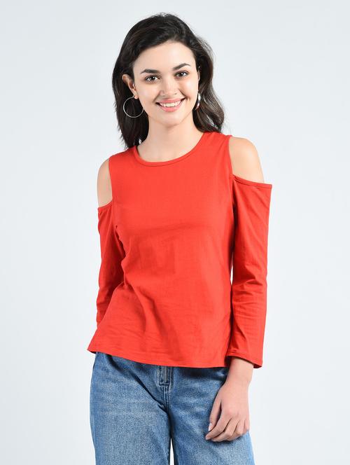 cold shoulder ferrari orange top - 14778857 - Very Small Image - 1