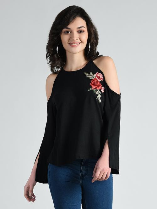 floral applique cold shoulder top - 14778863 - Very Small Image - 1
