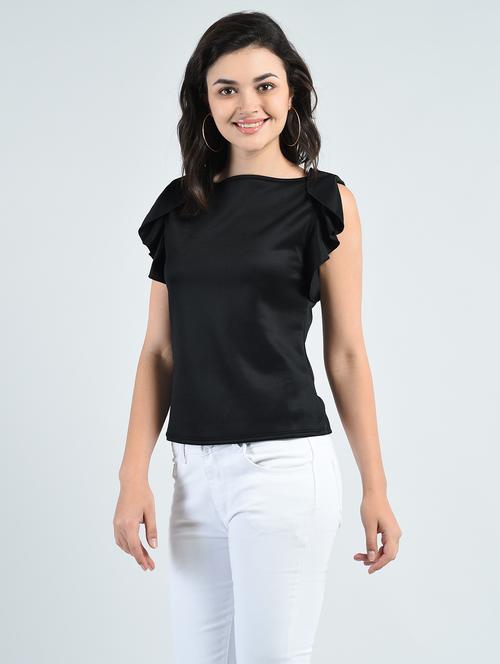 women's ruffle boat neck top - 14778931 - Very Small Image - 1