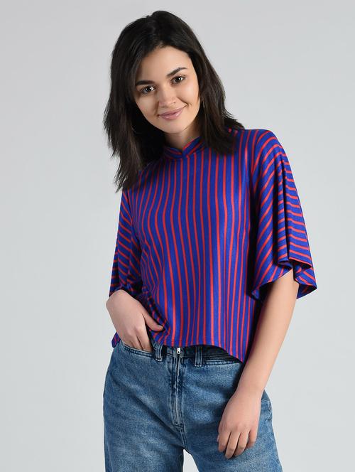 striped mandarin neck top - 14778967 - Very Small Image - 1