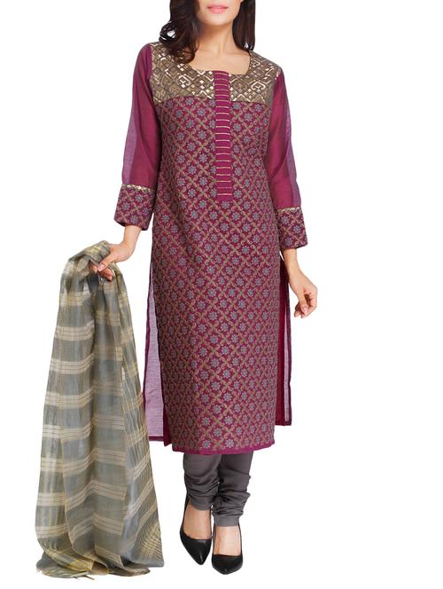 purple chanderi stitched churidaar suit - 14779390 - Very Small Image - 1