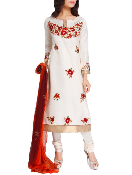 off white khadi stitched churidaar suit - 14779393 - Very Small Image - 1