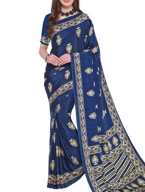blue printed saree with blouse - 14779478 - Very Small Image - 1