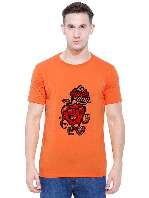orange cotton chest print tshirt - 14779645 - Very Small Image - 1