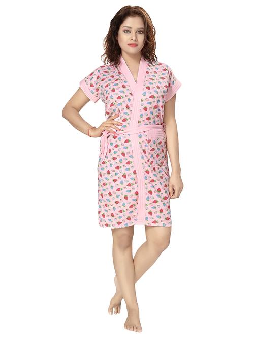 pink strawberry print women bathrobe - 14779726 - Very Small Image - 1