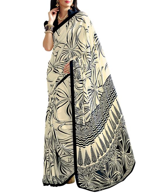 beige printed saree - 14780154 - Very Small Image - 1