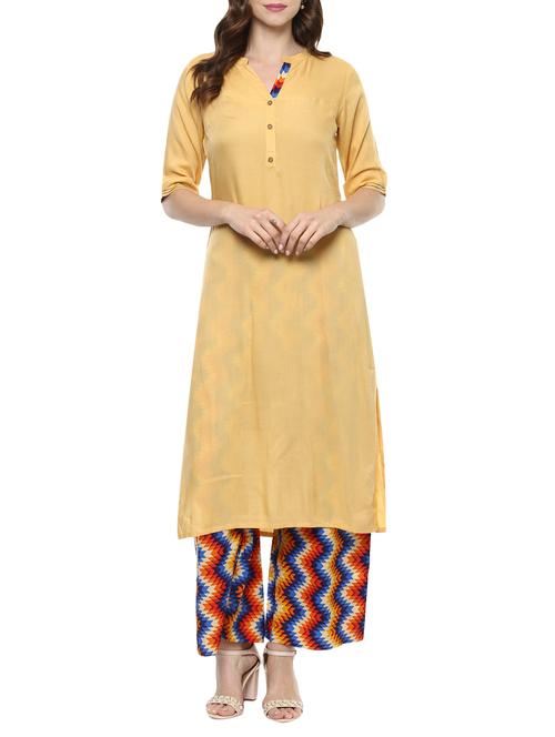 yellow rayon straight kurta - 14780440 - Very Small Image - 1