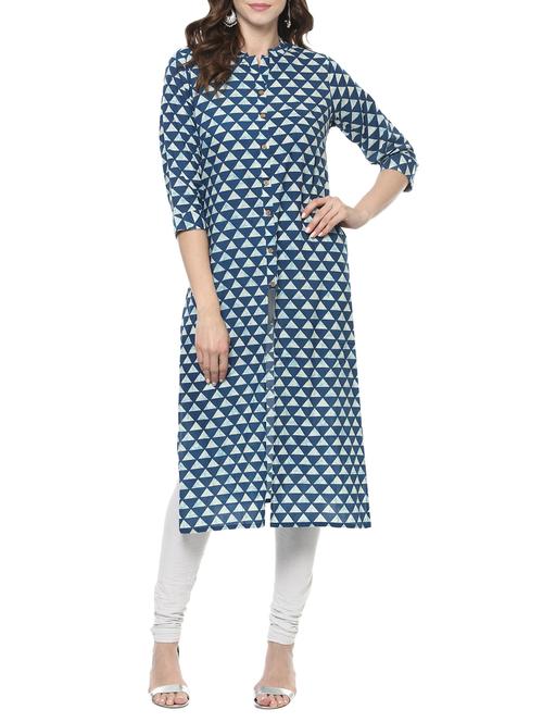 blue cotton straight kurta - 14780444 - Very Small Image - 1