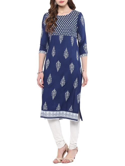 blue cotton straight kurta - 14780458 - Very Small Image - 1