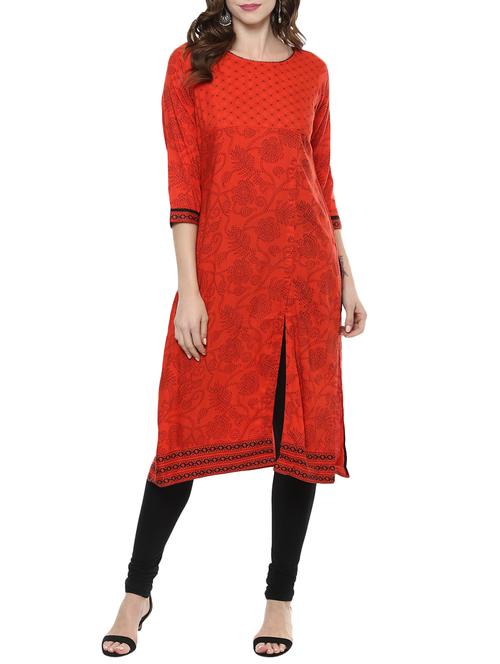 orange cotton straight kurta - 14780462 - Very Small Image - 1