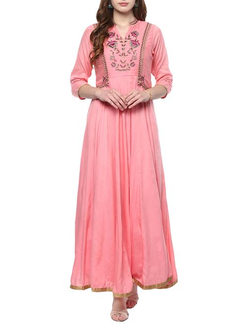 pink cotton anarkali kurta - 14780495 - Very Small Image - 1