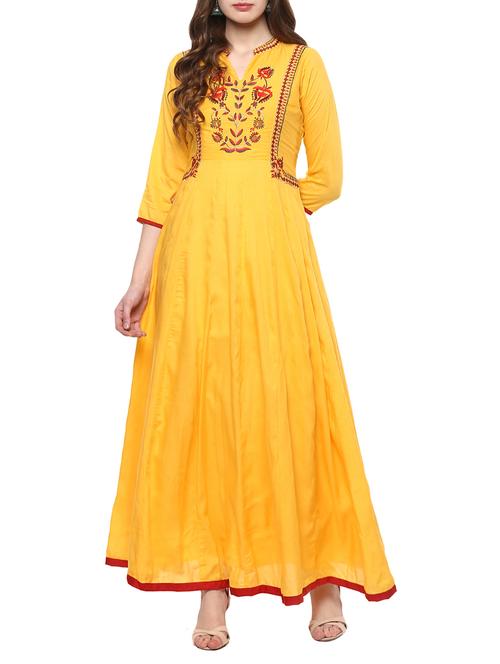 yellow cotton anarkali kurta - 14780496 - Very Small Image - 1