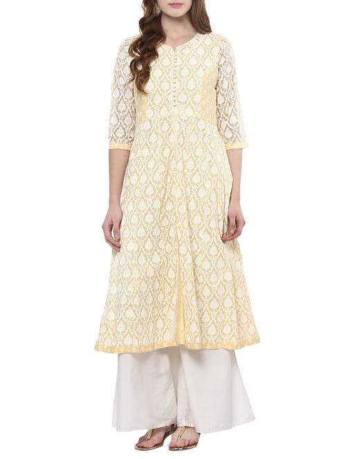yellow cotton anarkali kurta - 14780498 - Very Small Image - 1