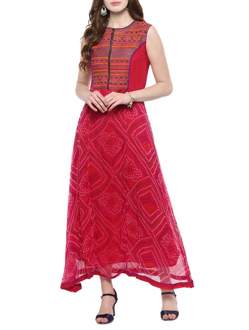 pink chiffon fusion kurta - 14780501 - Very Small Image - 1