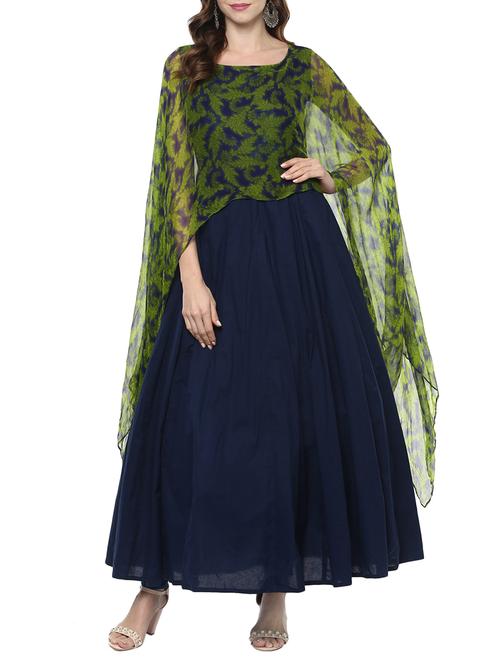 blue cotton fusion kurta - 14780509 - Very Small Image - 1