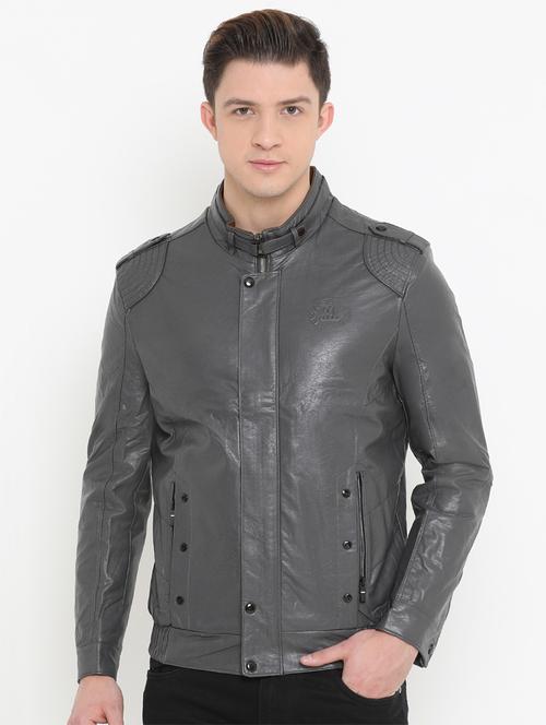 grey solid biker jacket - 14780536 - Very Small Image - 1