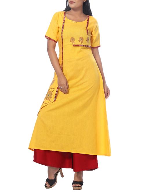 yellow cotton aline kurta - 14781090 - Very Small Image - 1